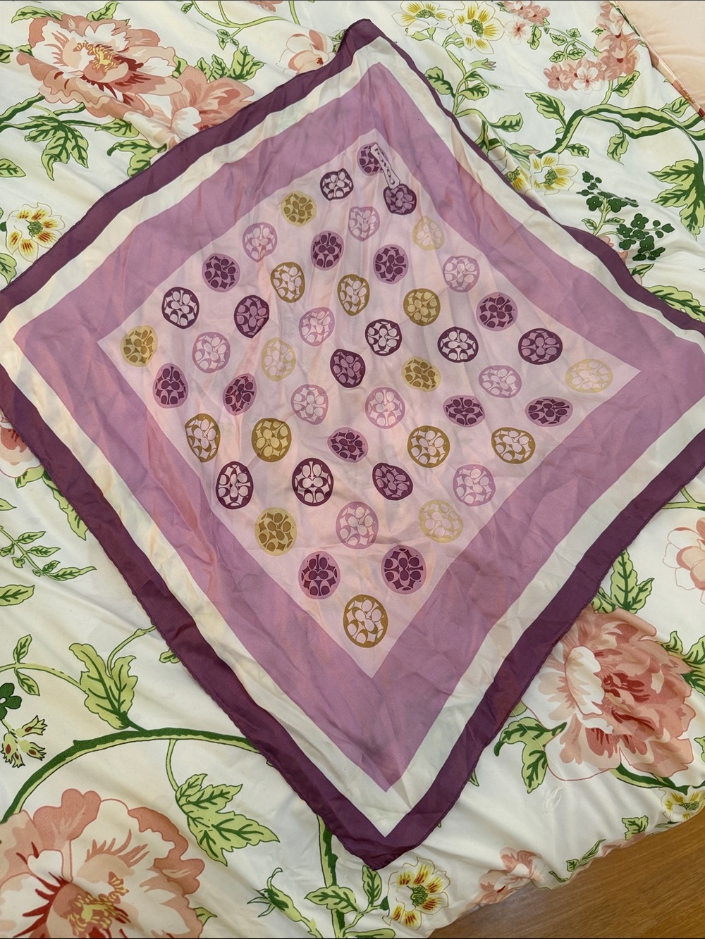 Coach Lavender & Plum Patterned Silk Scarf